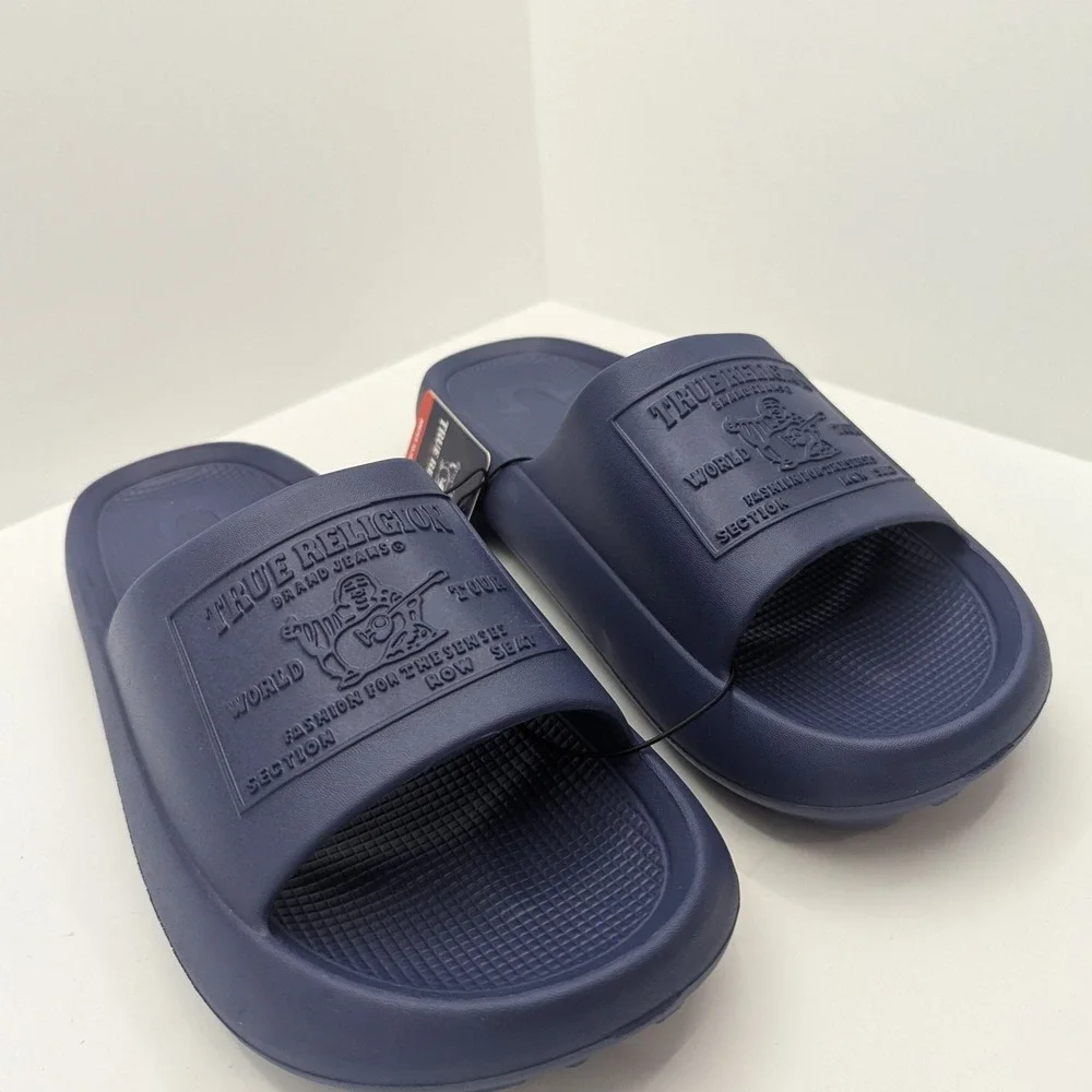 True Religion Mens Slides Navy Blue Buddha World Tour Sandals TR-WAYNE-S Size 9M